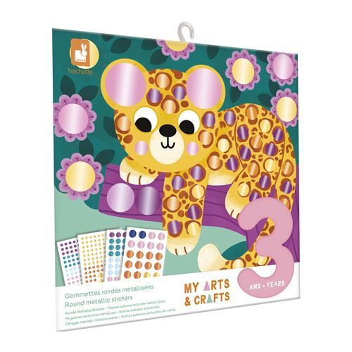 Kit De Stickers Ronds Métalliques Janod Animaux 4 Tableaux 20 X 20 Cm