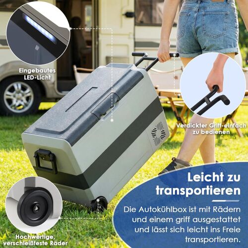 Glacière Électrique 44.5L,Glacière à Compresseur Portable de Camping,Réfrigérateur de Voiture,DC 12/24V,AC 100-240V,avec Roues
