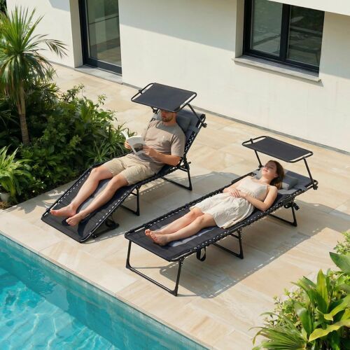 Lot De 2 Chaises Longues Pliables,Bain De Soleil,Transat De Jardin Réglable Avec 5 Dossiers,Charge 150 Kg