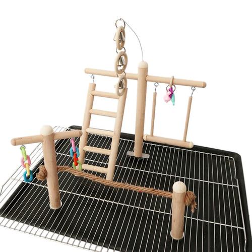 Support De Cage À Oiseaux Play Gym Perche Aire De Jeux Perroquet En Bois Échelle D'escalade Chaîne À Mâcher Balançoire Pour Tourtereaux Perruches Finche | Perchoirs À Oiseaux
