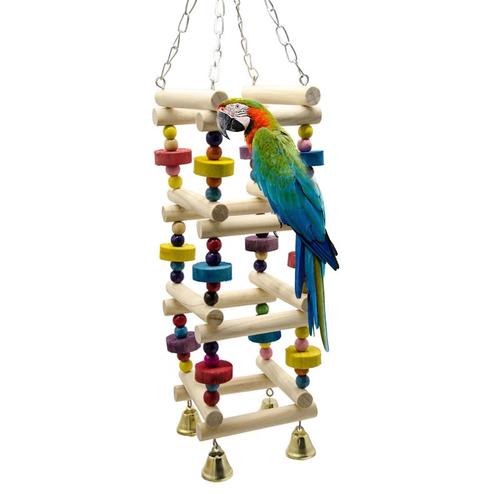 Oiseau En Bois Perroquet Balançoire Échelle Jouets Suspendus Oiseau À Mâcher Support D'escalade Perchoir Avec Cloche Aire De Jeux Blocs De Morsure Colorés Jouet C42 | Jouets Pour Oiseaux