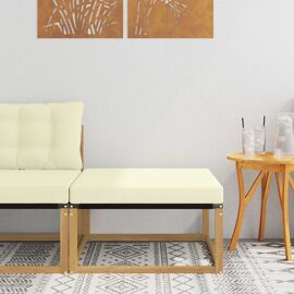 vidaXL Pouf d'Extérieur Bois d'acacia massif et Textilène Blanc