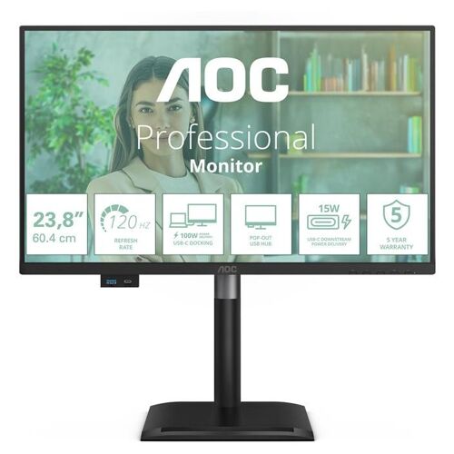 AOC Pro-line 24P4CV - P4 Series - écran LED - USB - 24" (23.8" visualisable) - 1920 x 1080 Full HD @ 120 Hz - IPS - 300 cd/m² - 1500:1 - 4 ms - HDMI, DisplayPort, USB-C - haut-parleurs - noir