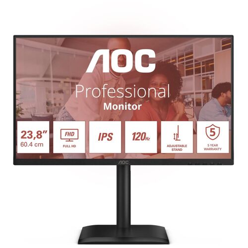 AOC 24E4U - Écran LED - 24" (23.8" visualisable) - 1920 x 1080 Full HD (1080p) @ 120 Hz - IPS - 300 cd/m² - 1500:1 - 4 ms - HDMI, VGA, DisplayPort - haut-parleurs - noir