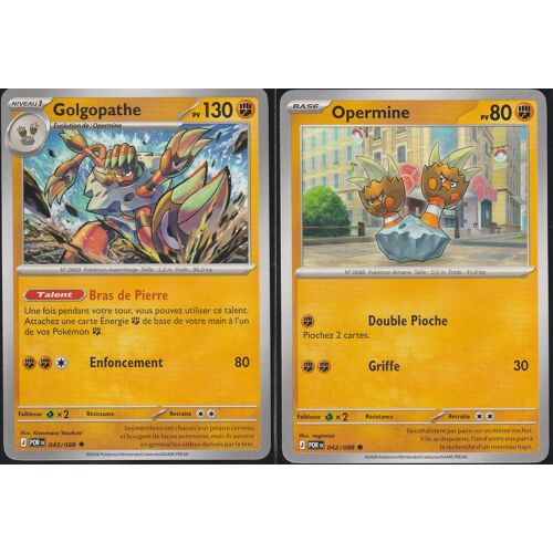 2 Cartes Pokémon - Golgopathe 043/088 Et Opermine 042/088 - Me3 Equilibre Parfait