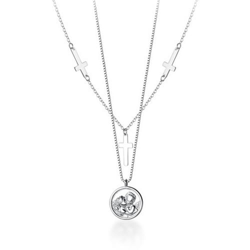 925 Sterling Thai Silver Fashion Sweet Cross Coin Pendentif Court Clavicule Collier Pour Femmes Fille Bijoux