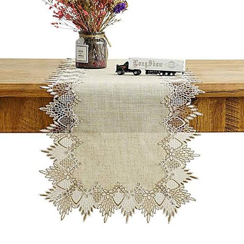 90cm chemin de table naturel nappe en lin moderne dentelle brodée meuble TV housse anti-poussière décoration de table de mariage maison chemin de table|chemins de table (laiteux)