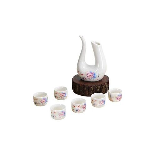 40 300ml Ensemble De Bar De Style Ethnique Céramique 1 Pot À Vin 6 Tasses Carafe En Forme De U Whisky Vodka Sake Shochu Hip Flask Gift | Carafes