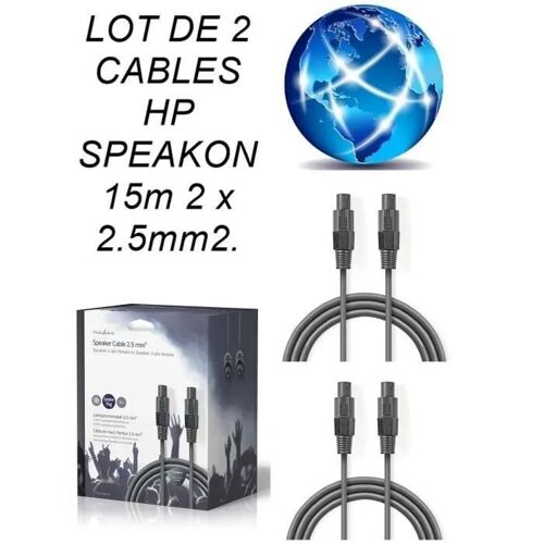 SPEAKON LOT DE 2 CABLES HP SPEAKON 10m 2 x 1.5mm2 AMPLI ENCEINTE SONO DJ