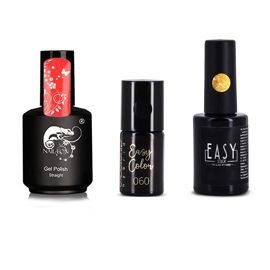 Lot De 3 Vernis Semi Permanents Chic Rouge, Doré Et Noir Multicolore