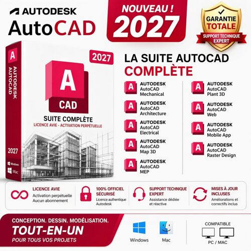 Autodesk Autocad 2027 All Toolsets Licence Perpétuelle - Outils Architecture & Mécanique Inclus - Envoi Digital Rapide - 100% Certifié Autodesk