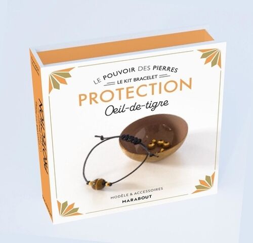 Le Kit Bracelet Protection - Oeil-De-Tigre - Avec 1 Perle Ronde En Oeil-De-Tigre Naturel, 2 Petites Perles Dorées, 70 Cm De Coton Ciré, 1 Livre D'explications