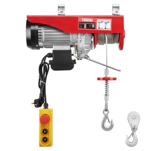 Palan Électrique à Poulie 1450W, 20M Suspension Simple et Double 400kg/800kg, 6m/min | 12 m/min, Rouge