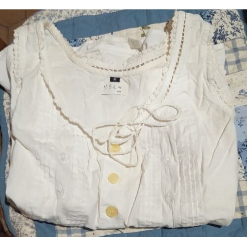 Chemise De Jour - Femme - Brodée - Avec Galons - En Coton - Blanc - Sans Manches - Taille M