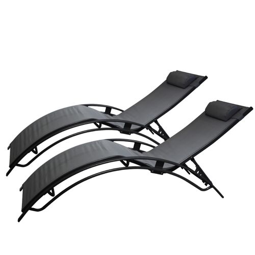 Lot De 2 Transats Ajustables Noir Et Gris Cali