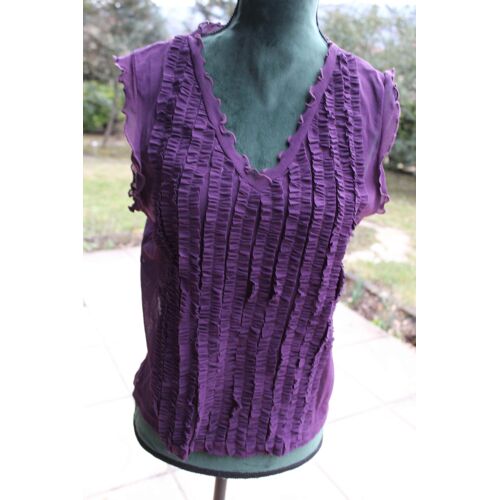 Adorable Petite Blouse Violette Jacqueline Riu Joliement Travaillèe Devant.Taille Étiquetèe:40.