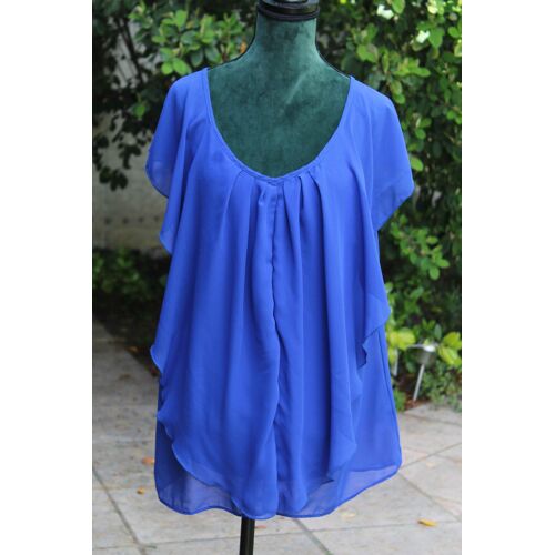 Neuve, Blouse Bleu Électrique Jacq Riu Avec Voile Volantè.Taille Étiquetèe:40 .