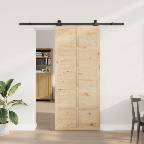 vidaXL Porte coulissante Naturel 90 x 208 cm Bois de pin massif
