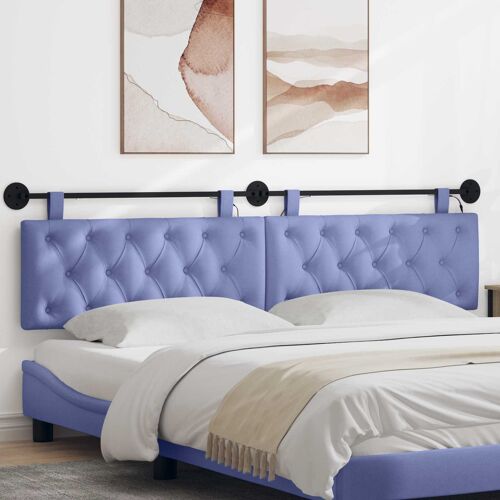 vidaXL Tête de lit suspendue Avec lumière LED Bleu denim Tissu