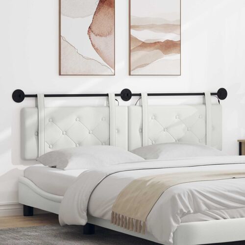 vidaXL Tête de lit suspendue Avec lumière LED Blanc Simili cuir