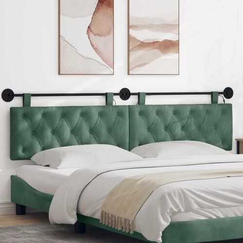 vidaXL Tête de lit suspendue Avec lumière LED Vert Mer Velours