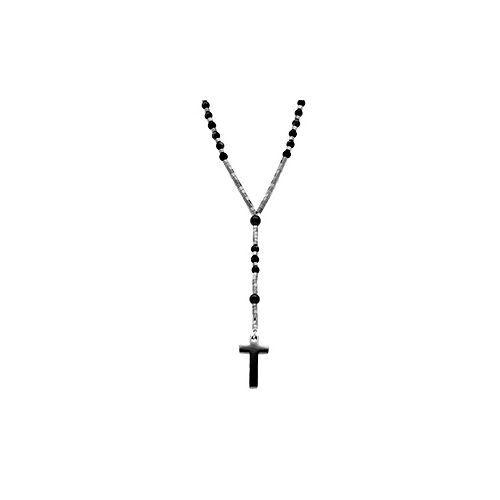 Collier Acier Chapelet Boules Diamètre Et Croix 27mm X 15mm Pvd Noir Sans Fermoir 70cm