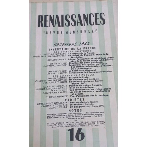 Revue Renaissance N 16 Novembre 1945