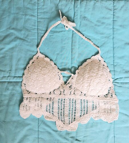 Superbe Brassière Dyana Au Crochet Blanc Dentelle Soutien-Gorge Décontracté Avec Un Dos Magnifique Bohême Boho Retro Vintage Femme Top À Nouer Rembourré