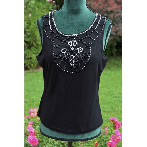 Débardeur Noir La City Avec Très Beau Motif Perlè.Taille Étiquetèe: 38..