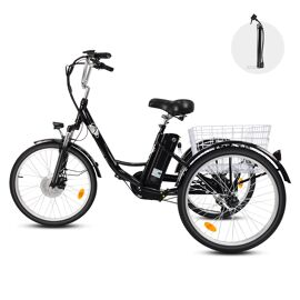 Électrique Tricycle Gogobest Gf100 - Pneus 24*1,95'' - 500 W - Batterie Amovible 36 V 15 Ah - Dérailleur Shimano 7 Vitesses - Vitesse Maximale 32 Km/H -Noir