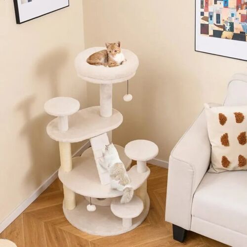 Costway Arbre À Chat Multi-Niveaux 101cm, Condo, Perchoir, Poteaux À Gratter, Boule En Peluche Suspendue, Échelle D'escalade, Beige
