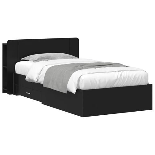 vidaXL Cadre de lit avec rangement Noir 75 x 190 cm Bois d'ingénierie