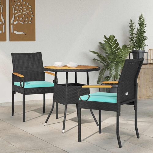 Vidaxl Chaises De Jardin 2 Pcs Noir Et Turquoise Poly Rattan Et Acacia