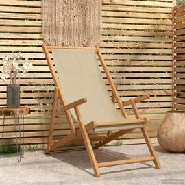 Vidaxl Chaise De Plage Beige Bois De Teck Massif