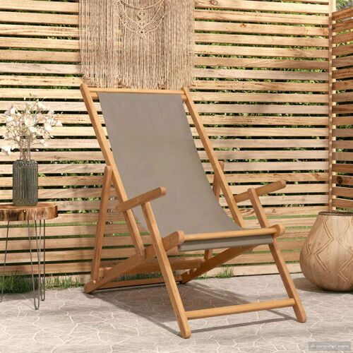 Vidaxl Chaise De Plage Taupe Bois De Teck Massif