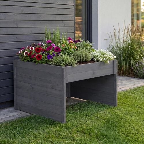 Abri Pour Tondeuse Robot Avec Bac À Fleurs Hwc-Q17, Abri Pour Tondeuse À Gazon, En Bois Certifié Mvg, 50 X 70 X 80 Cm   Gris Anthracite