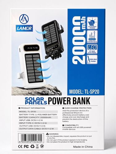 Batterie Externe Solaire 20000mah ¿ Power Bank Haute Capacité Avec Câbles Intégrés Et Écran Led