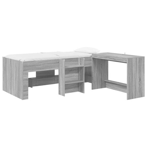 vidaXL Cadre de Lit avec Bureau 2 pcs Gris Sonoma Bois d¿ingénierie