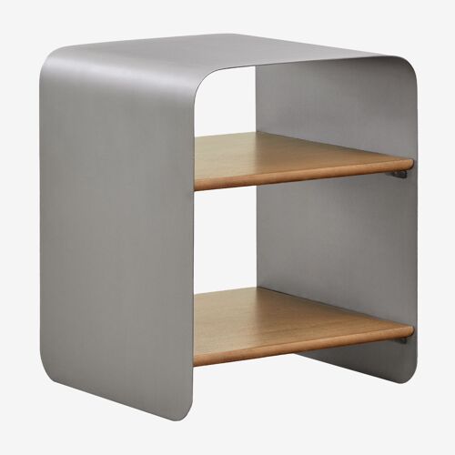 Pack de 2 tables de chevet carrées 40x40 cm en bois de manguier et acier inoxydable Guren Acier