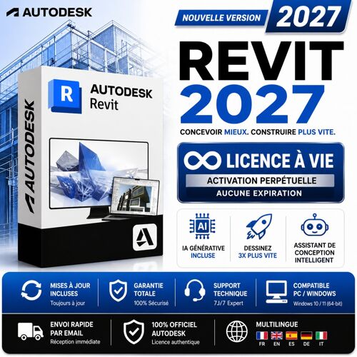 Autodesk Revit 2027 Licence Avie - Ia Générative Incluse : Dessinez 3x Plus Vite 🚀 - Assistant De Conception Intelligent Pc/Windows - Envoi Rapide