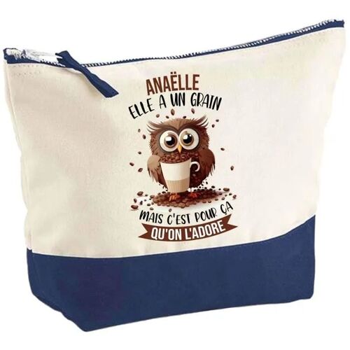 Pochette D'une Anaëlle Chouette Grain | Idée Cadeau Pour Collègue Travail Retraite Trousse Grand Format Maquillage Toilette