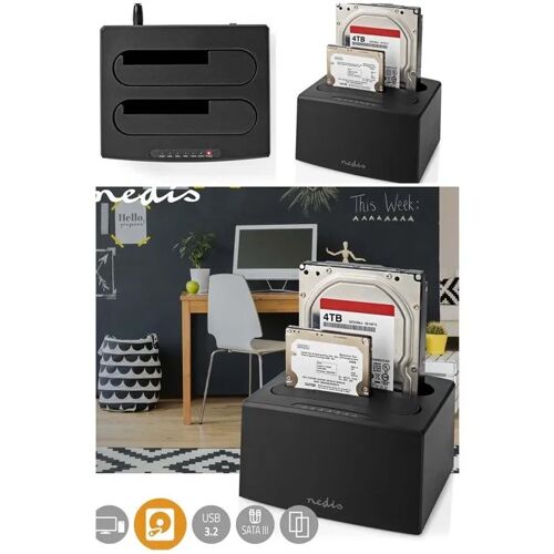Station d'accueil de disques dur USB 3.2 Gen1 - USB Type-A - 2 Disques 2.5"-3.5" - USB 3.2 Gen1- Station d'Accueil - Bureau