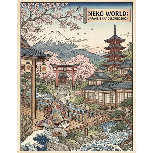 Neko World: Japanese Cat Coloring Book: 40 Intricate Ukiyo-E Style Designs Featuring Cats, Japanese Culture, Seasons, Festivals, And Scenic Landscapes For Relaxation And Stress Relief
