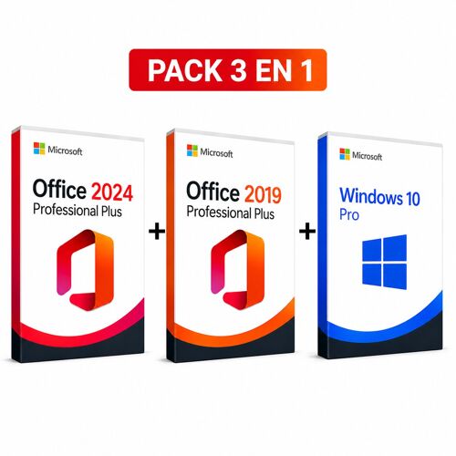 Microsoft Office 2024 Pro Plus + Office 2019 Pro Plus + Windows 10 Pro | Pack 3 En 1 | Licence À Vie | 1 Pc Windows | Activation Facile