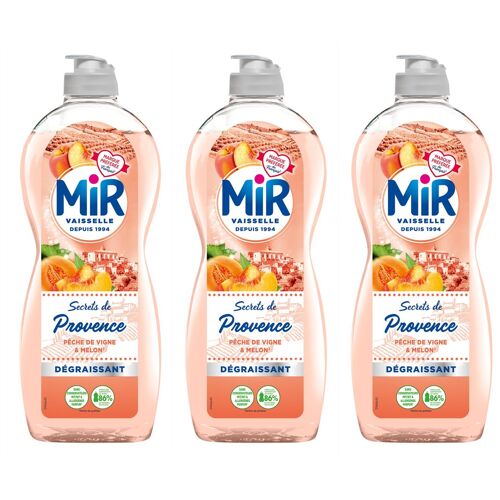 MIR VAISSELLE Lot de 3 Liquides vaisselle Secrets de Provence Pêche de Vigne & Melon 675ml