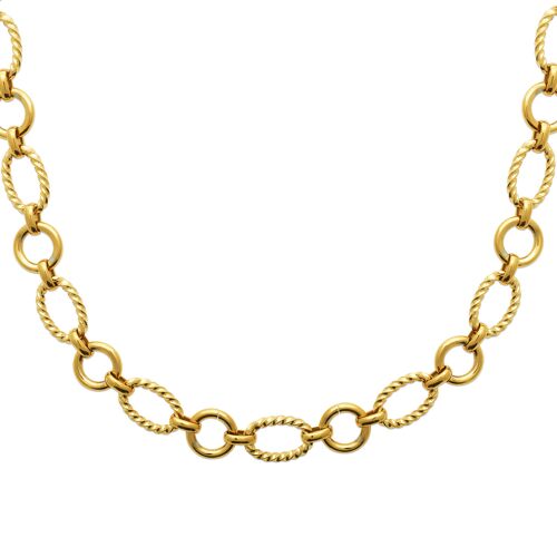 Collier Brillaxis Maillons Ovales Striés Et Maillons Ronds Acier Doré
