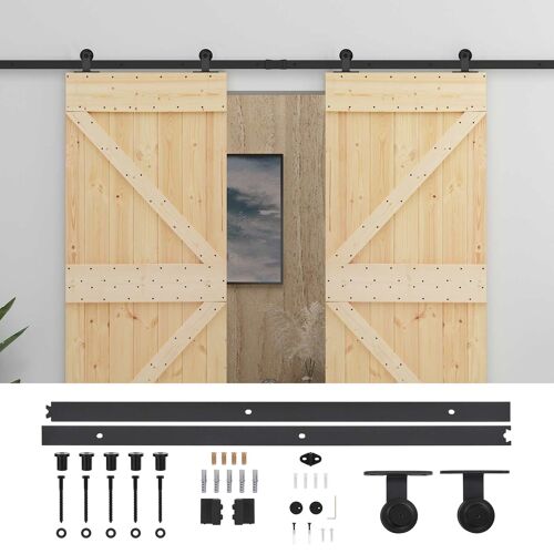 vidaXL Porte coulissante 2 pcs Naturel et noir Bois de pin massif