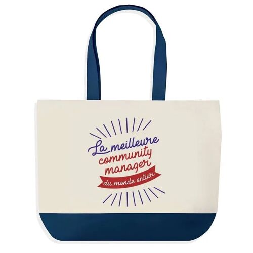 Sac shopping fond bleu Community Manager Meilleure du Monde Collègue Départ Cadeau Anniversaire Noël | Grand Sac Courses Cabas