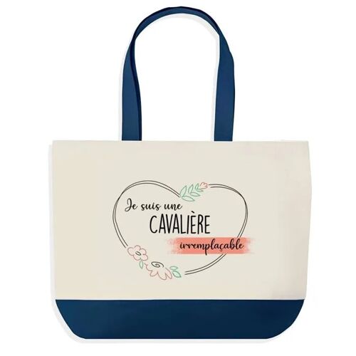 Sac shopping fond bleu Cavalière Irremplaçable Cadeau Anniversaire Noël | Design Graphique Grand Sac Courses Cabas