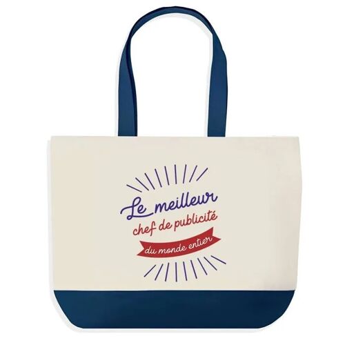 Sac shopping fond bleu Chef de Publicité Meilleur du Monde Collègue Départ Cadeau Anniversaire Noël | Grand Sac Courses Cabas